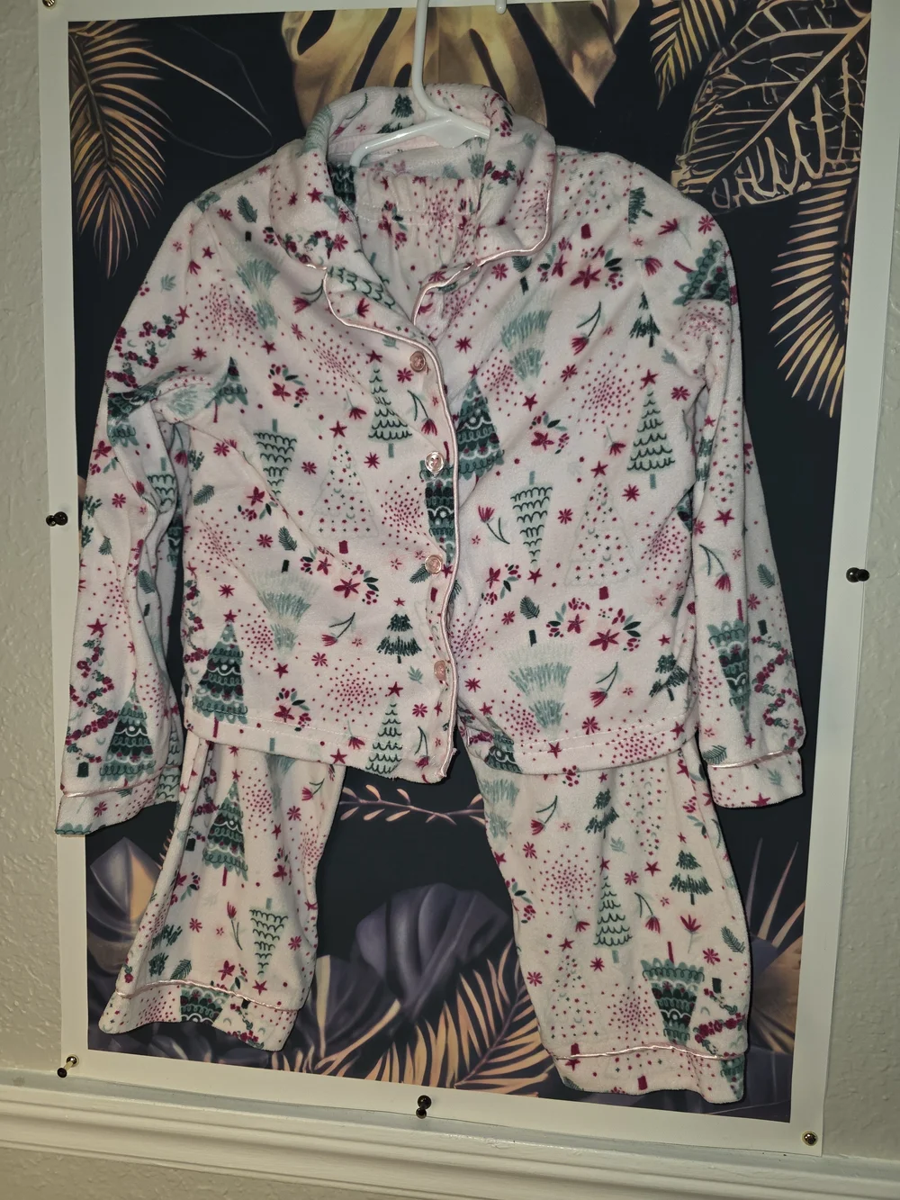 Laura Ashley White Pajama Set with Pink and Green Holiday Trees